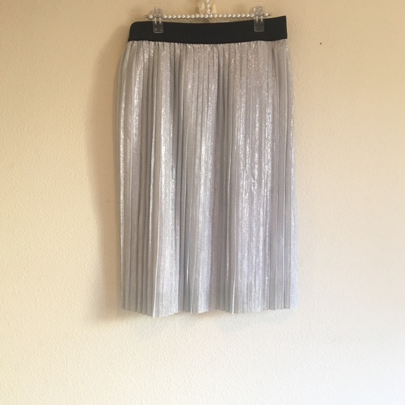 New Silver Metallic Accordion-Pleat Skirt - Picture 2 of 5